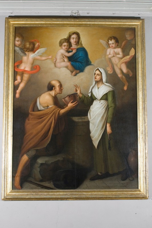 Bottega italiana sec. XIX, Dipinto con Santa Zita al pozzo e la Vergine in alto