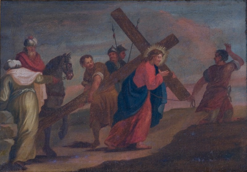 Bott. lucchese sec. XVIII, Gesù caricato della Croce dipinto a olio su tela