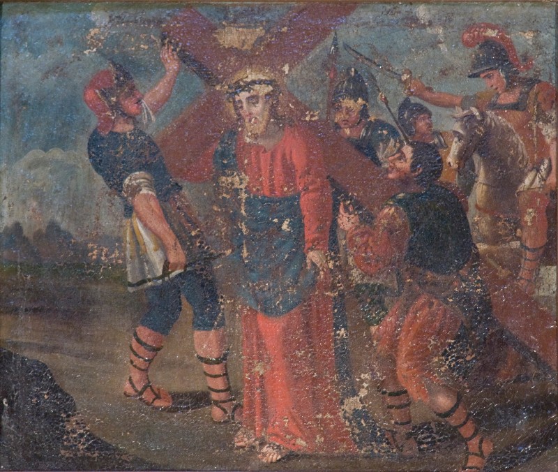 Bott. lucchese sec. XVII, Gesù è caricato della croce dipinto a olio su tela