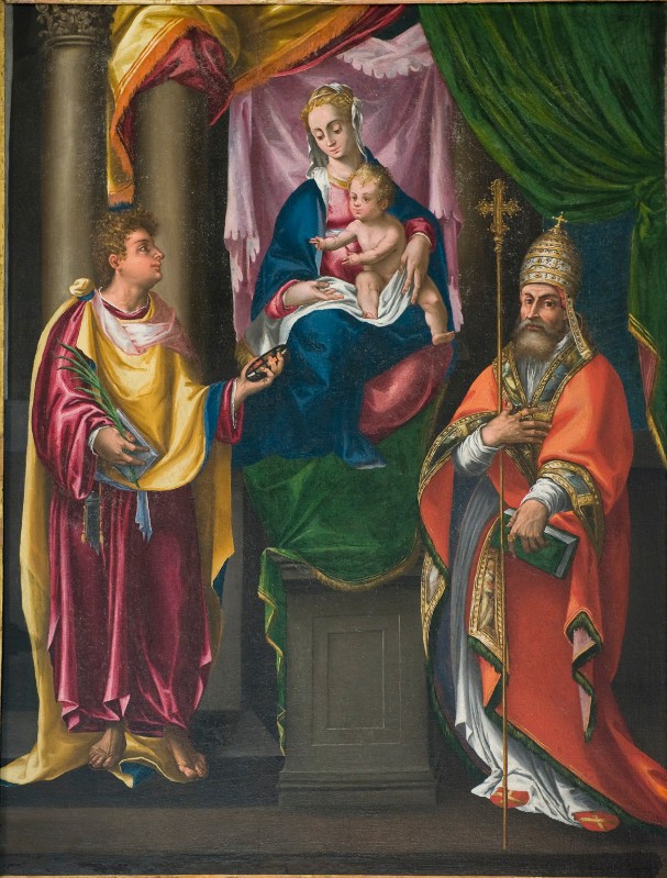 Carretta S. sec. XVI, Madonna in trono con san Pantaleone e Clemente dipinto