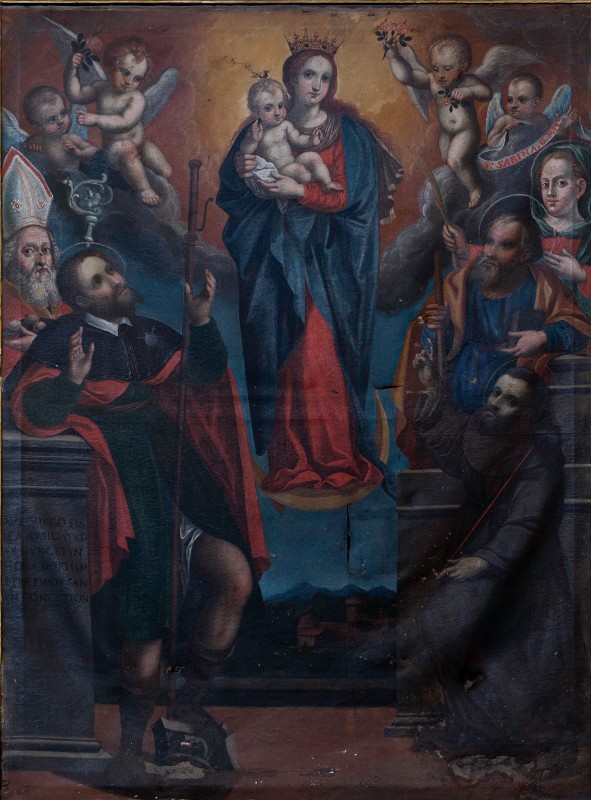 Bottega garfagnina sec. XIX, Madonna immacolata tra santi e angeli dipinto