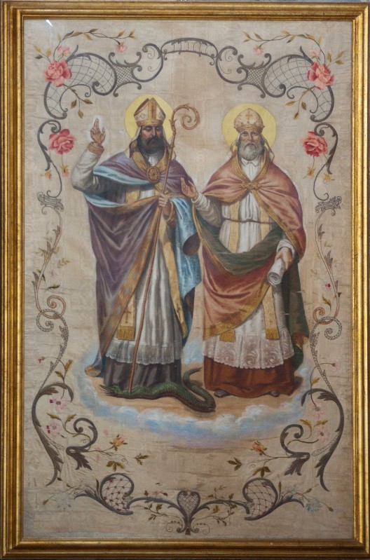 Manif. toscana sec. XIX, Stendardo ricamato e dipinto con figure di santi