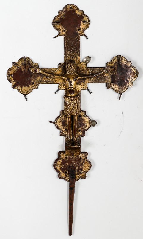 Bottega aretina secc. XII-XIII, Croce astile dorata con sfere in cristallo