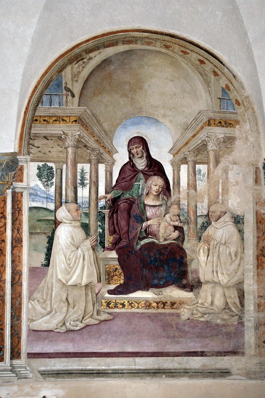 Sodoma (1503-04), Madonna in trono con Sant' Anna e monaci