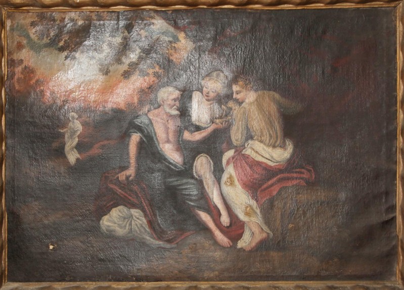 Scuola toscana sec. XVIII, Dipinto con Fuga di Lot da Sodoma