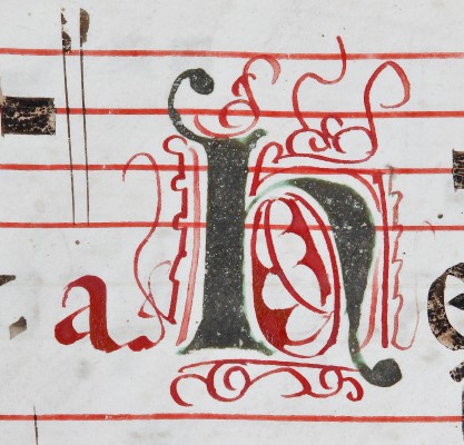 Ambito fiorentino sec. XV, Miniatura con lettera H larga 4 cm
