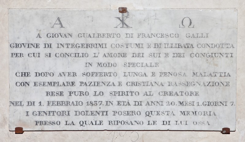 Maestranze fiorentine (1837), Epigrafe di Giovan Gualberto Galli