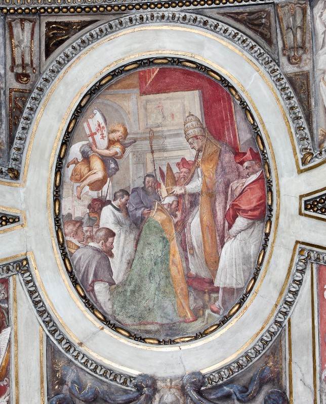Ambito toscano sec. XVII, Papa Damaso I consacra San Zanobi e Stemma del Popolo