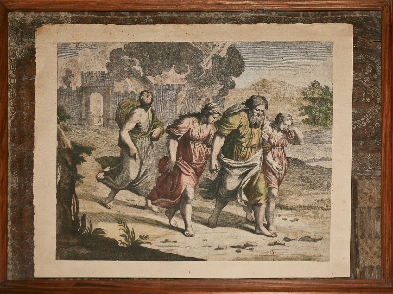 Scuola romana sec. XVIII, Lot e la famiglia fuggono da Sodoma