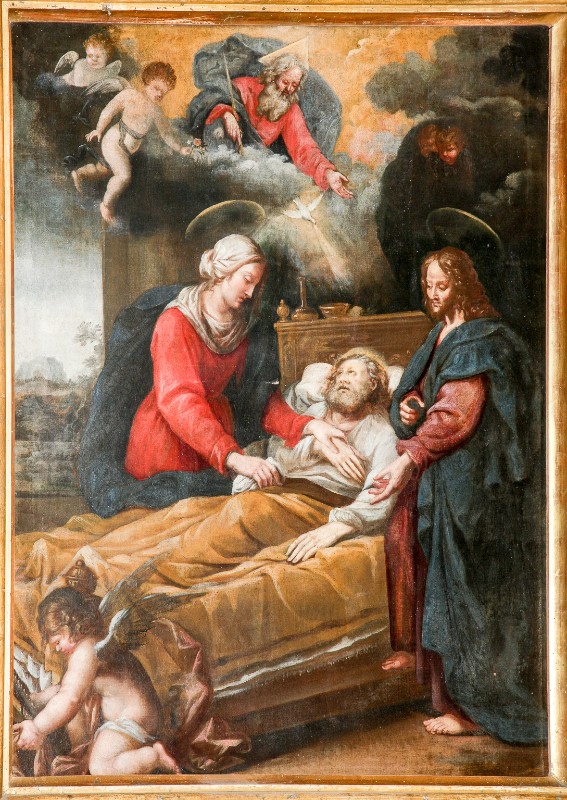 Bottega italiana sec. XVI, Dipinto ad olio su tela con la morte di San Giuseppe