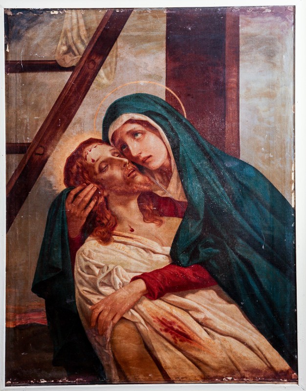 Bottega italiana metà sec. XIX, Dipinto ad olio su tela raffigurante la Pietà