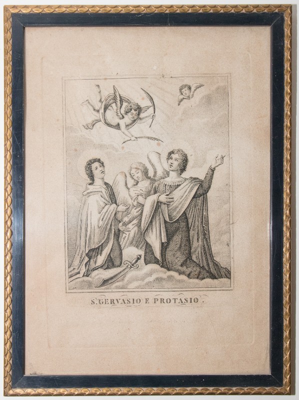 Bottega italiana sec. XIX, Stampa con i santi Gervasio e protasio