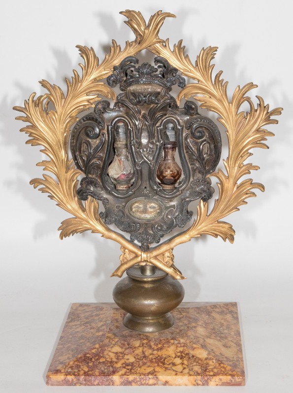 Bottega toscana secc. XVIII-XX, Reliquiario ad ostensorio con palme dorate