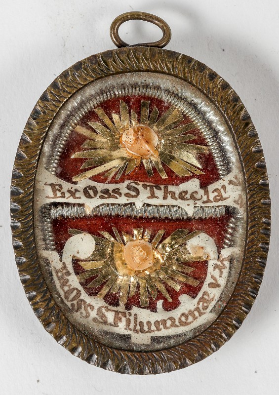Bott. toscana sec. XIX, Reliquiario a medaglione delle Sante Tecla e Filomena