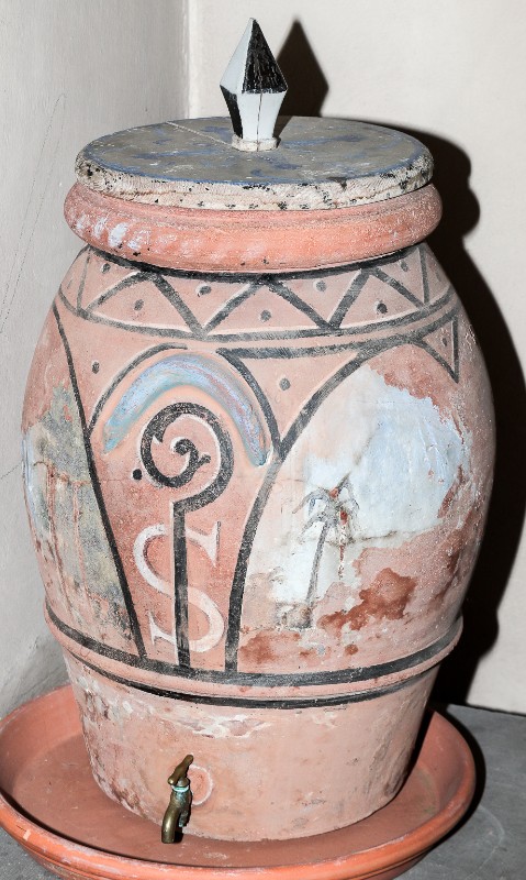 Bottega toscana sec. XIX, Orcio in terracotta modellata e dipinta
