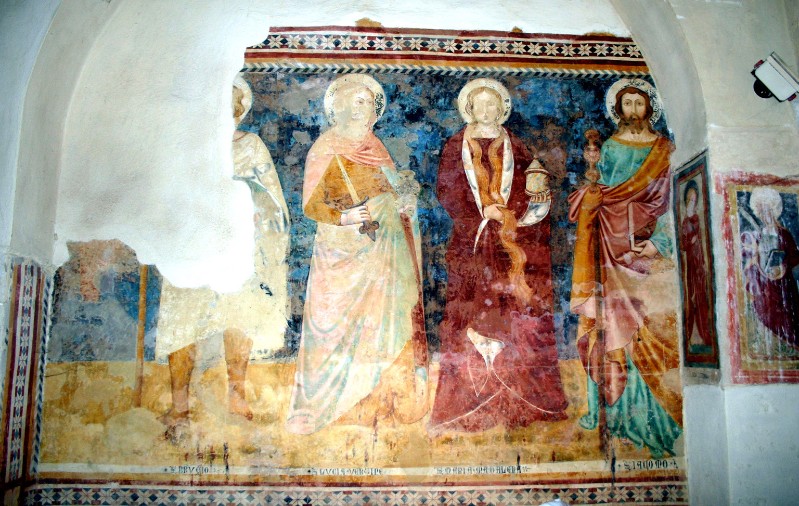 Ambito senese sec. XV, Santi Bruzio Lucia Maria Maddalena e Giacomo