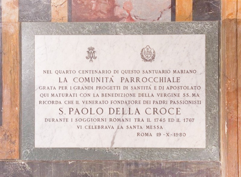 Bott. romana (1980), Lapide commemorativa di San Paolo della Croce