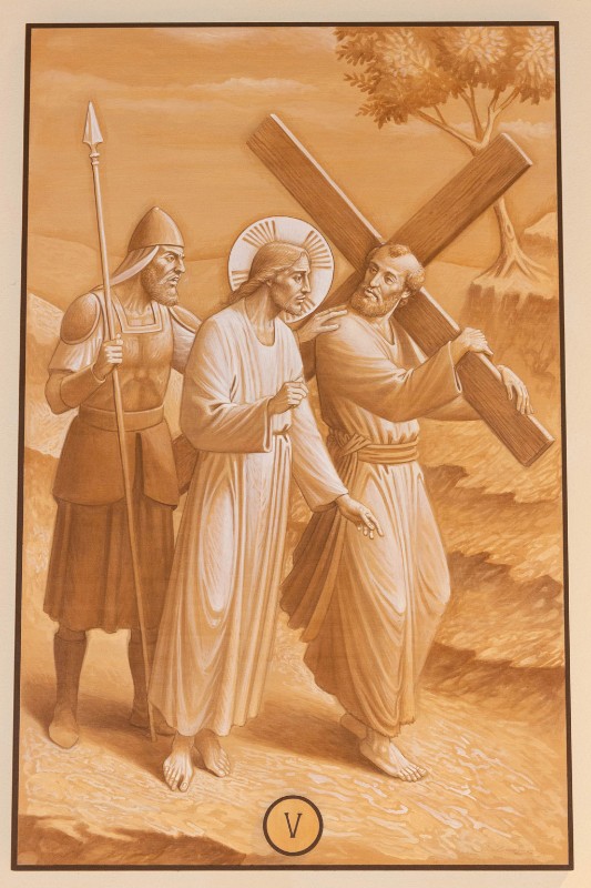 Casentini P. (2019), Dipinto di Gesù Cristo aiutato dal cireneo
