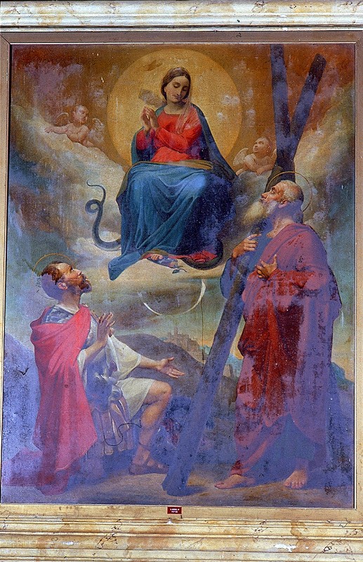 Ambito laziale sec. XIX, Dipinto con l'Immacolata concezione con Santi