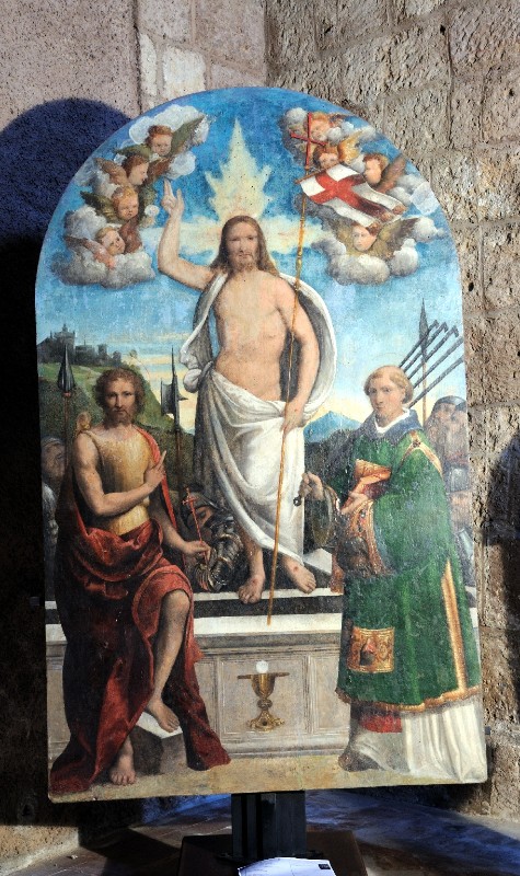 Ambito ferrarese sec. XVI, Dipinto con Gesù Cristo risorto