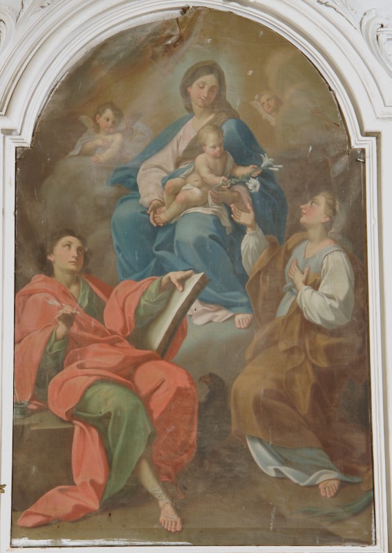 Ambito romano sec. XVIII, Madonna con Bambino tra San Giovanni e Santa Rufina
