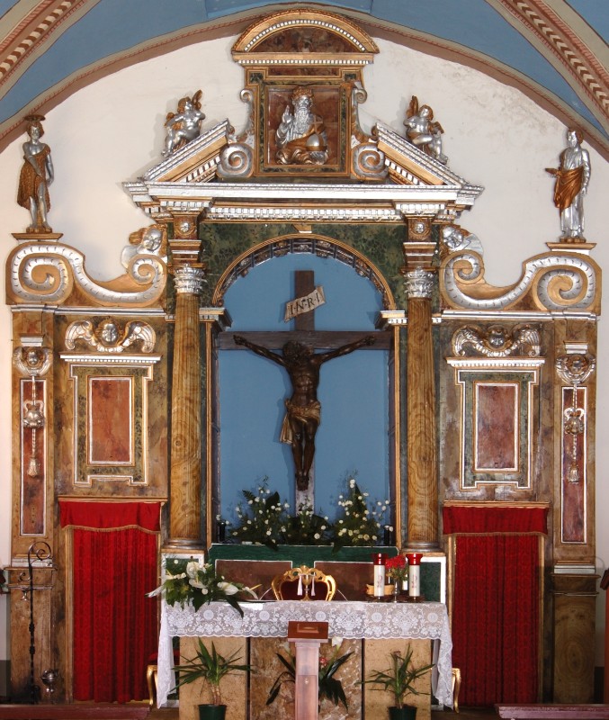 Bott. laziale sec. XVII, Altare maggiore con Dio Padre tra angeli e santi