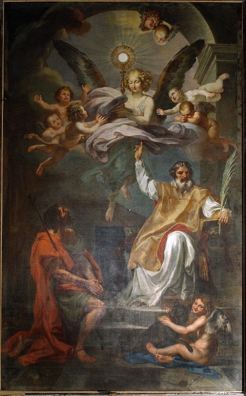 Conca S. sec. XVIII, L'Eucarestia e i SS.Clemente e Rocco