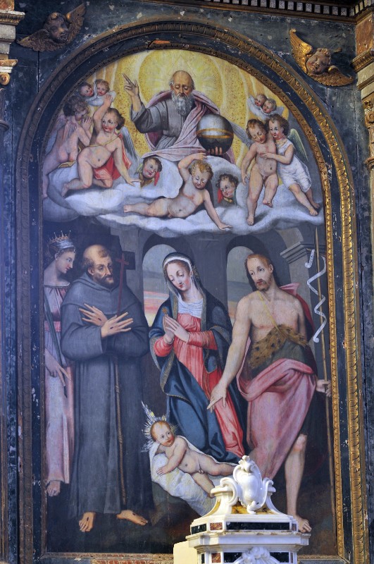 Scuola romana sec. XVI, Madonna con Gesù Bambino e santi