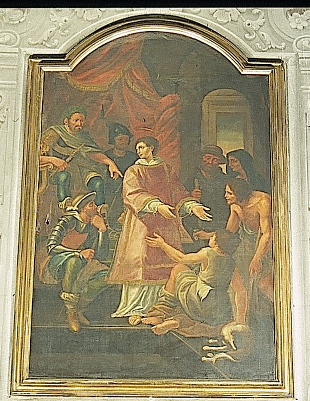Scuola ligure sec. XVII, San Lorenzo indica i poveri quali tesori della chiesa