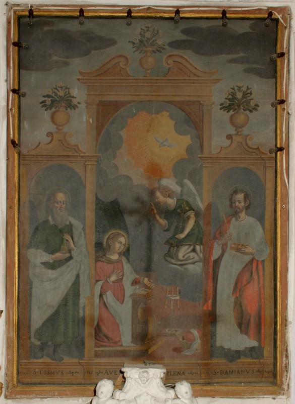 Bott. ligure (1641), Annunciazione con Santi Cosma e Damiano