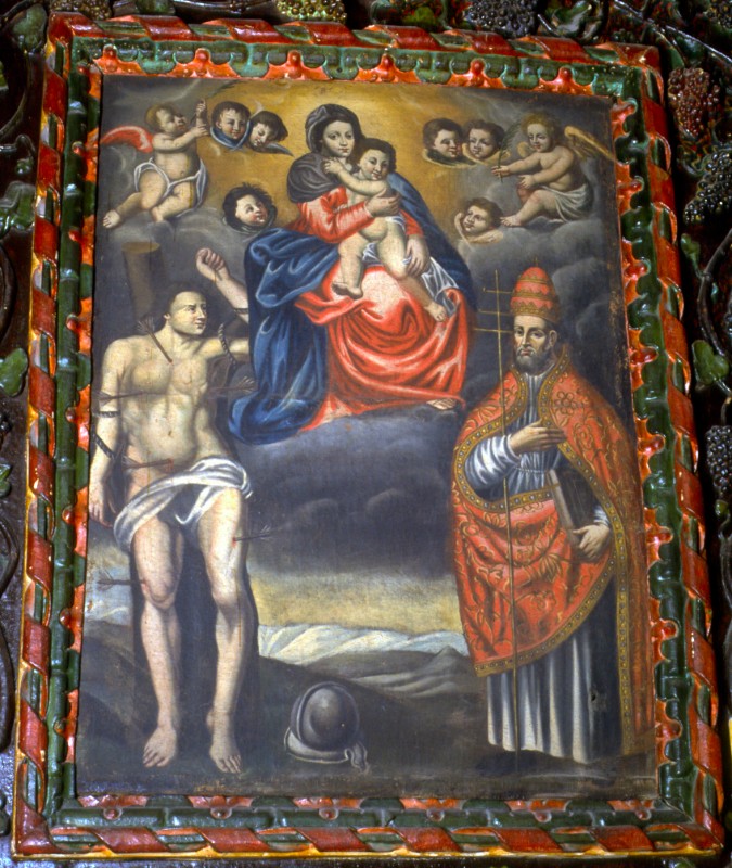 Bott. ligure sec. XVII, Madonna con Bambino con San Fabiano e San Sebastiano