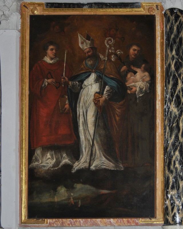 Ambito ligure sec. XVII, Sant'Erasmo e i santi Leonardo e Antonio da Padova