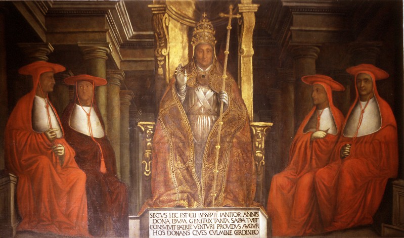 Ambito ligure sec. XVI, Papa Sisto IV in cattedra tra cardinali