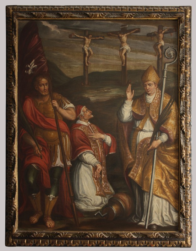 Ambito bergamasco sec. XVII, Crocifissione con Sant'Alessandro e Sant'Erasmo