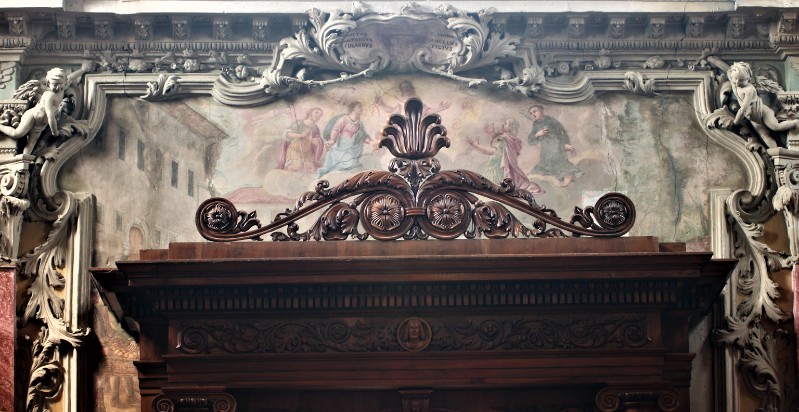 Ambito bergamasco sec. XVII, Gesù Cristo e santi con veduta di Bonate Sotto