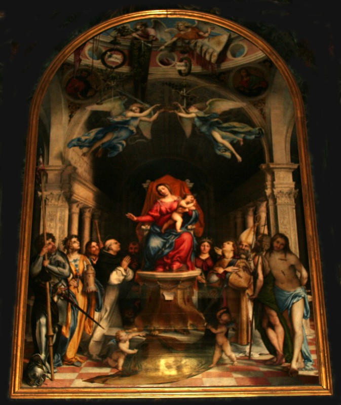 Lotto L. (1513-1516), Madonna in trono col Bambino venerata da molti Santi