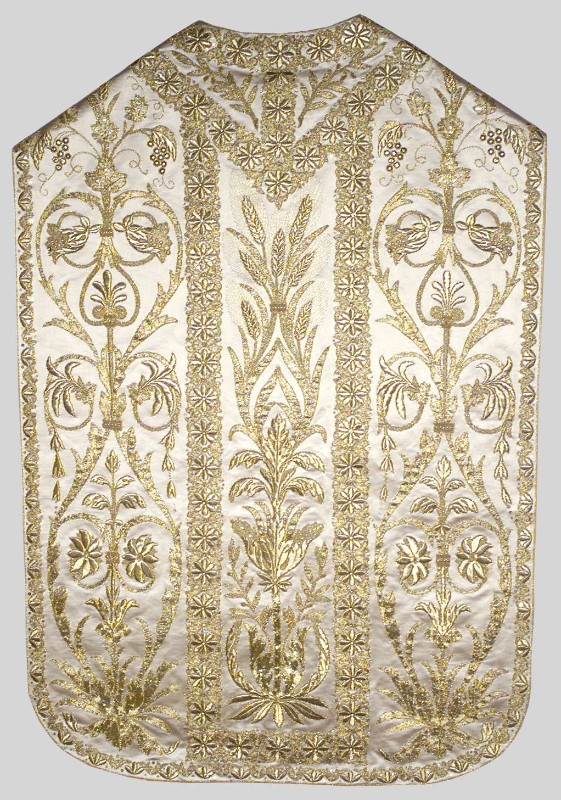 Manifattura italiana sec. XIX, Pianeta bianca in filo d'oro