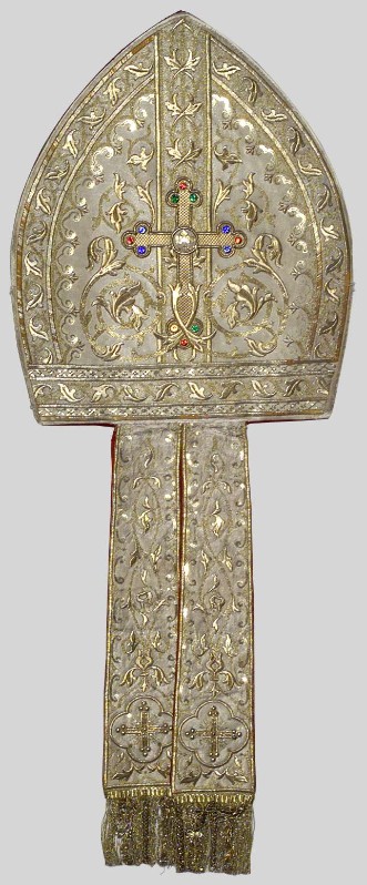 Manifattura italiana sec. XIX, Mitra episcopale bianca in raso