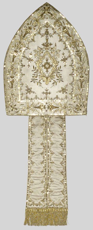 Manifattura italiana sec. XIX, Mitra episcopale bianca in filo d'oro