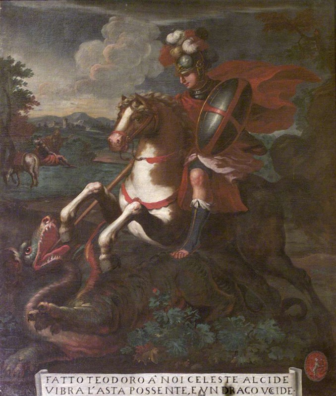 Ambito bergamasco sec. XVII, San Teodoro uccide il drago
