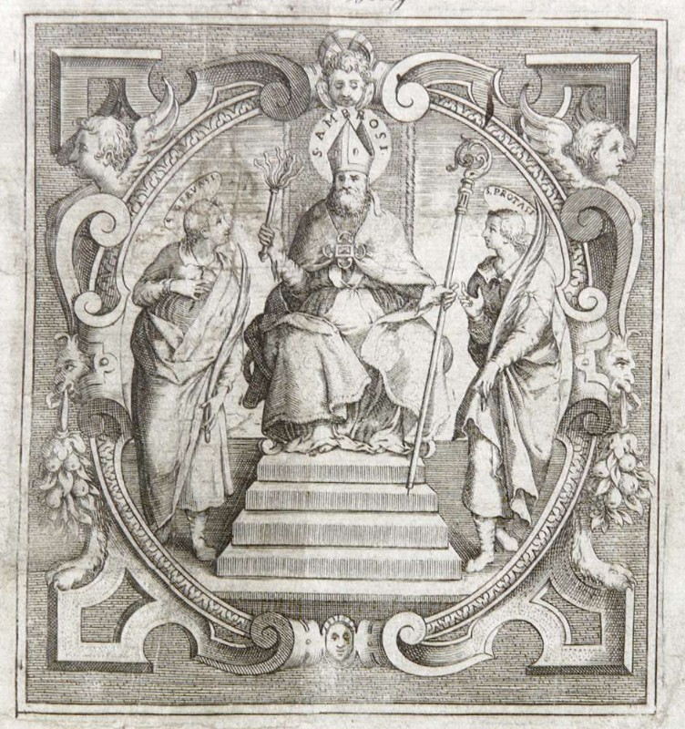Ambito milanese sec. XVI, S.Ambrogio con S.Gervasio e S.Protasio