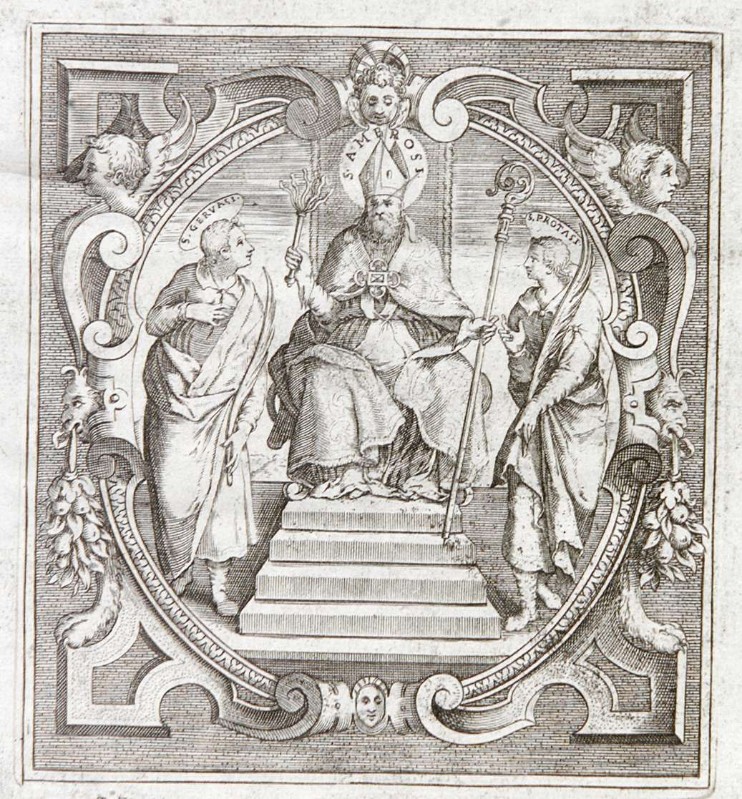 Ambito milanese sec. XVII, Sant'Ambrogio con S. Gervasio e S. Protasio