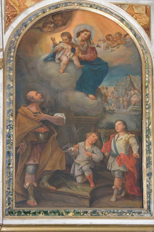 Ambito lombardo sec. XVII, Madonna con Gesù Bambino e San Vitale e devoti