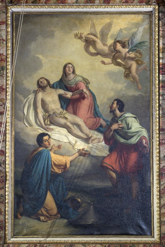 Ambito bresciano sec. XVIII, Pietà con i SS. Gervasio e Protasio