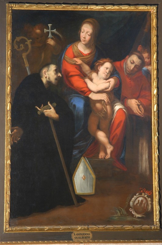 Ambito italiano sec. XVII, Madonna con Bambino San Giovanni e San Carlo