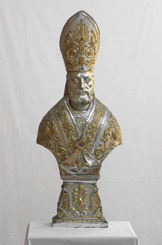 Bottega lombarda sec. XVIII-XIX, Reliquiario a busto di vescovo 4/4