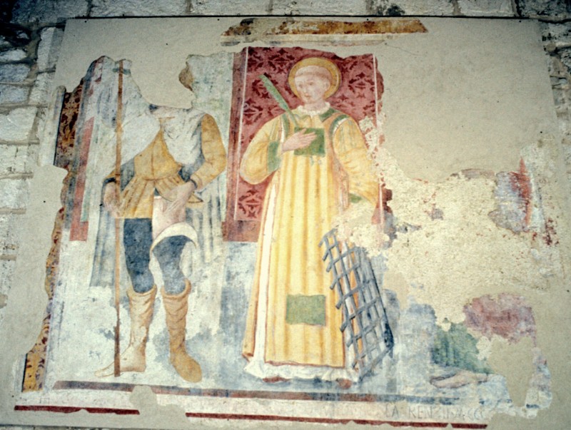 Ambito marchigiano sec. XVI, San Lorenzo, San Rocco e santo