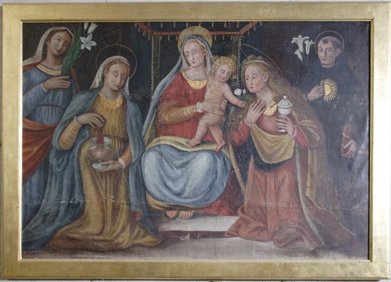 Ambito italiano sec. XV, Madonna in baldacchino e Santi