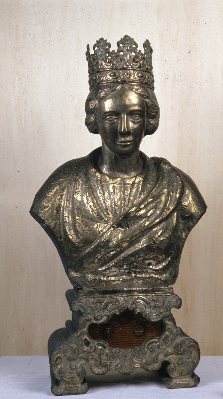 Ambito piemontese sec. XVIII, Reliquiario a busto di santa con corona 1/2