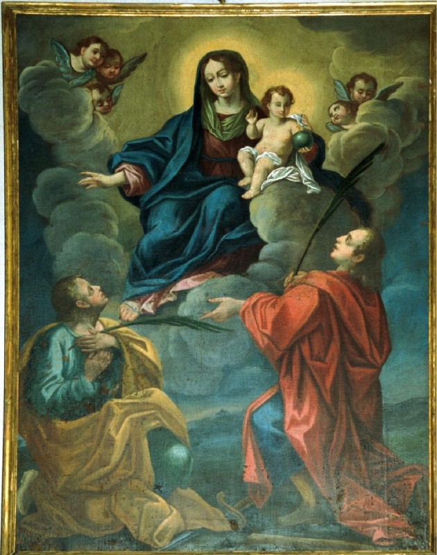 Ambito novarese sec. XIX, Madonna con Gesù Bambino e i Santi Gervaso e Protasio